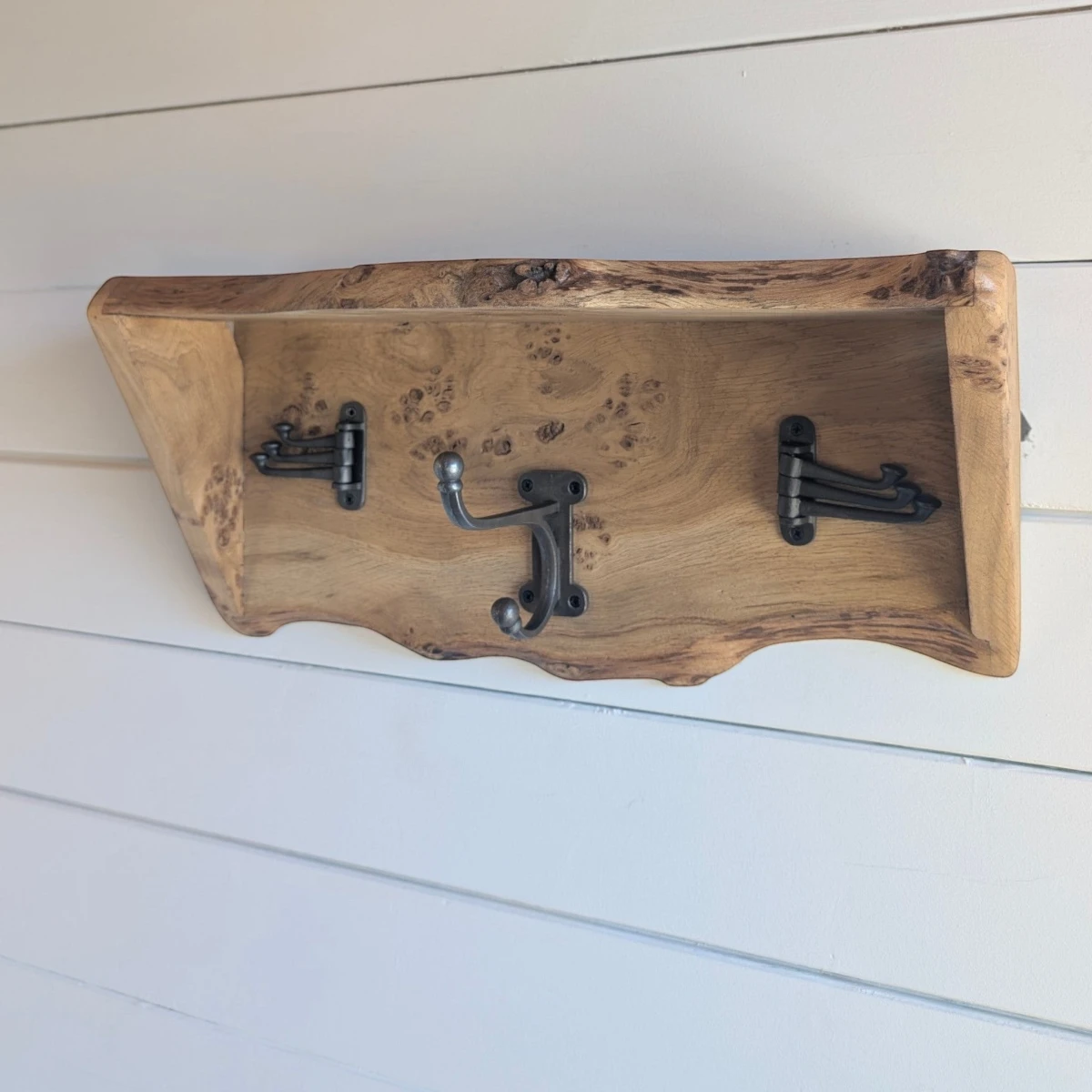 Live Edge Pippy Oak Coat Rack and Shelf